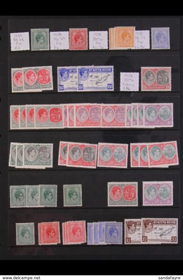 1937-80  MOSTLY MINT ACCUMULATION On Stock Pages, We See 1938-50 KGVI Defins Set With Some Additional Perfs / Papers, 19 - St.Kitts And Nevis ( 1983-...)