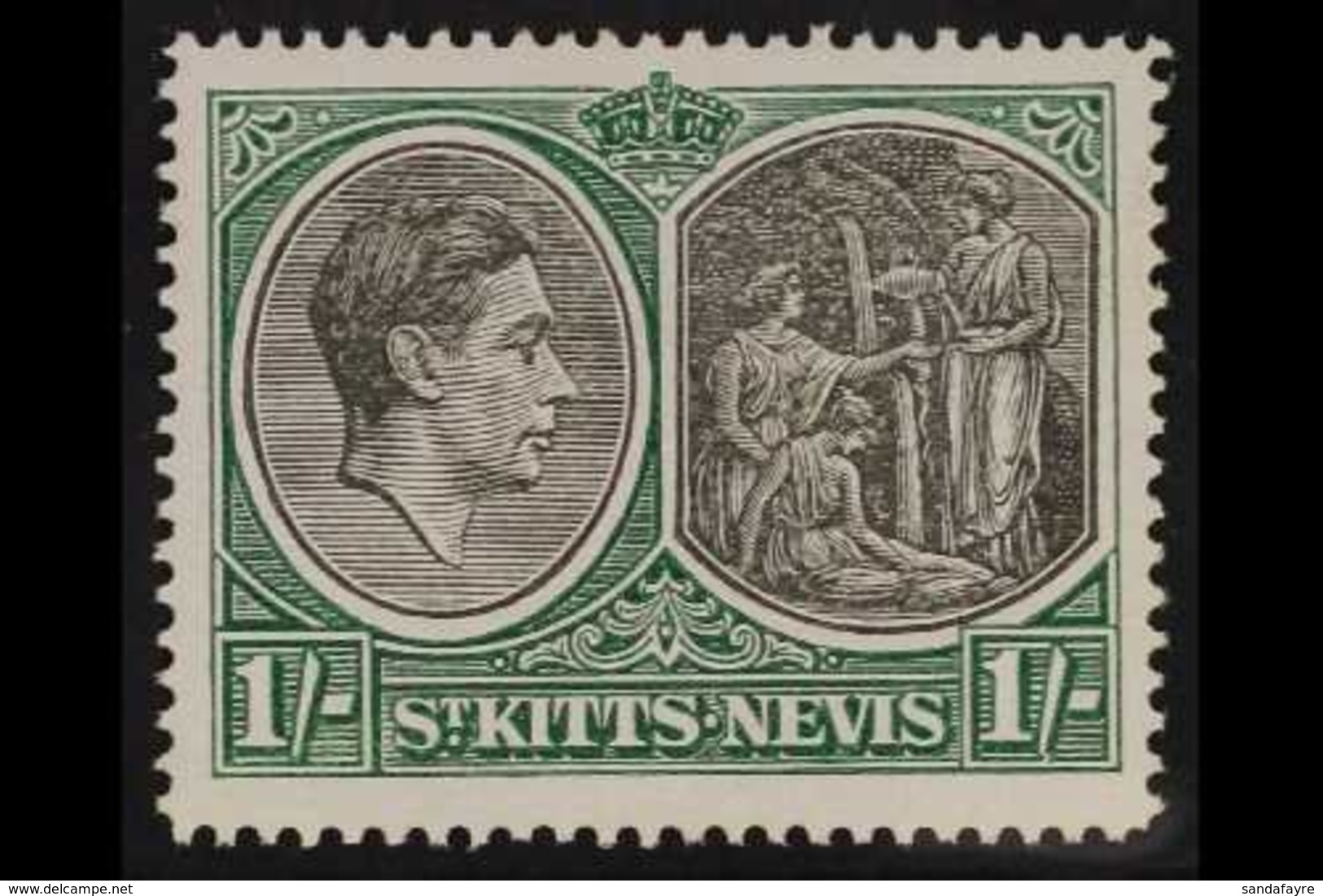 1938-50  1s Black & Green Ordinary Paper Perf 14 BREAK IN VALUE TABLET FRAME Variety, SG 75ba, Very Fine Mint, Very Fres - St.Kitts En Nevis ( 1983-...)