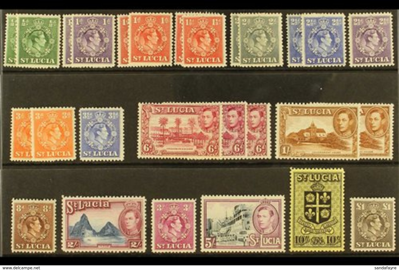 1938-48  Definitives Complete Set With All Listed PERFORATION TYPES & SHADES, SG 128/41, 128a/35a & 134b, Very Fine Mint - Ste Lucie (...-1978)