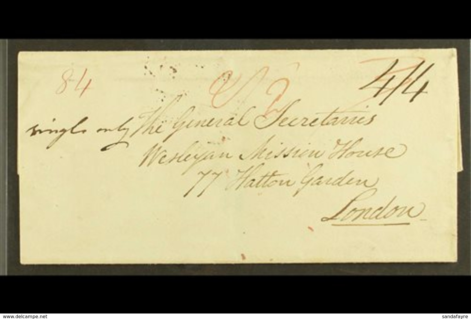 1827  (27 June) Wesleyan Missionary EL To London With Two Fair Strikes Of The St Vincent Fleuron Alongside London Arriva - St.Vincent (...-1979)