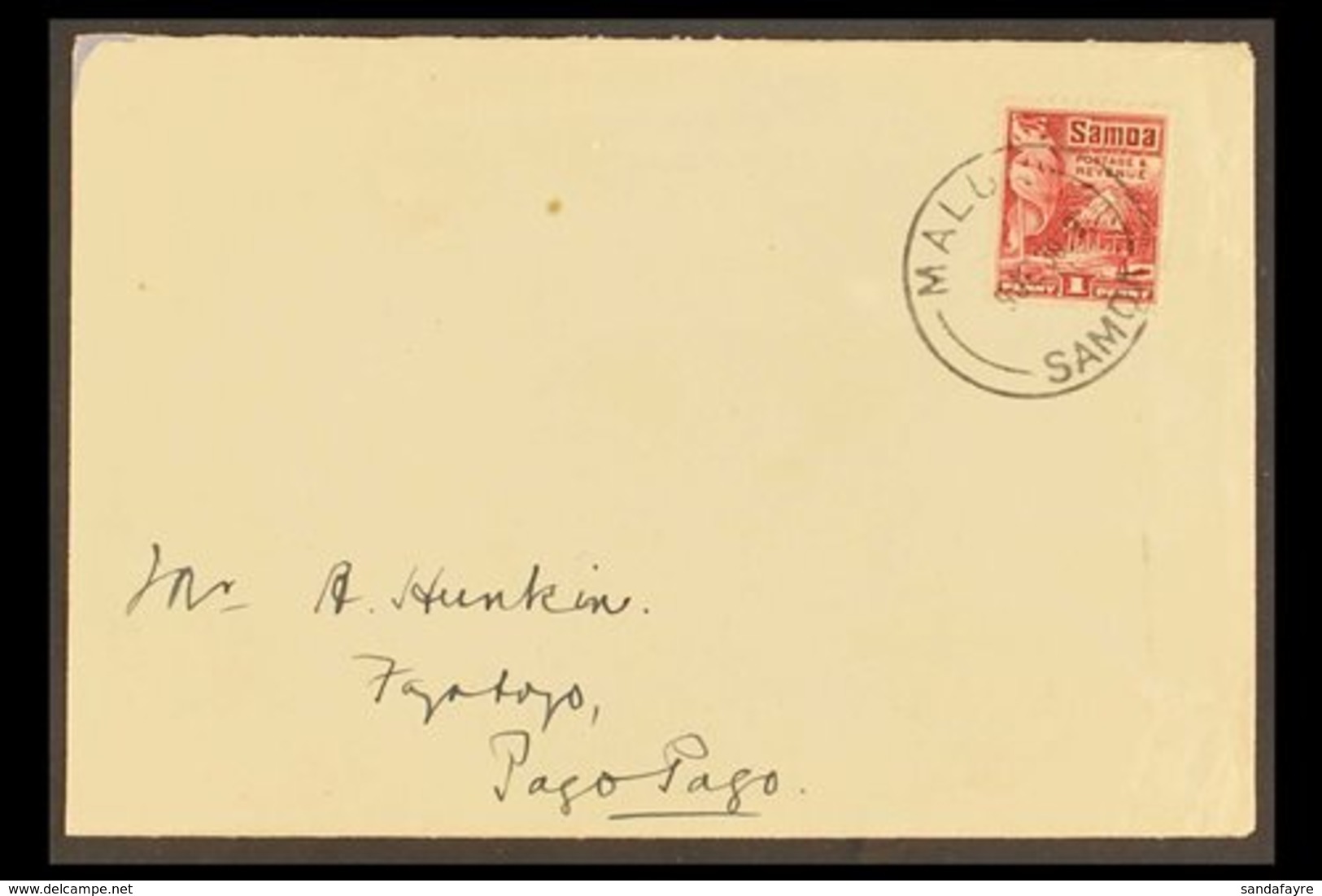1930  (9 Jun) Env To American Samoa Bearing Samoa 1921 1d Hut Stamp Tied "MALUA" Cds With Apia Transit Cds Of 10 Jun On  - Samoa