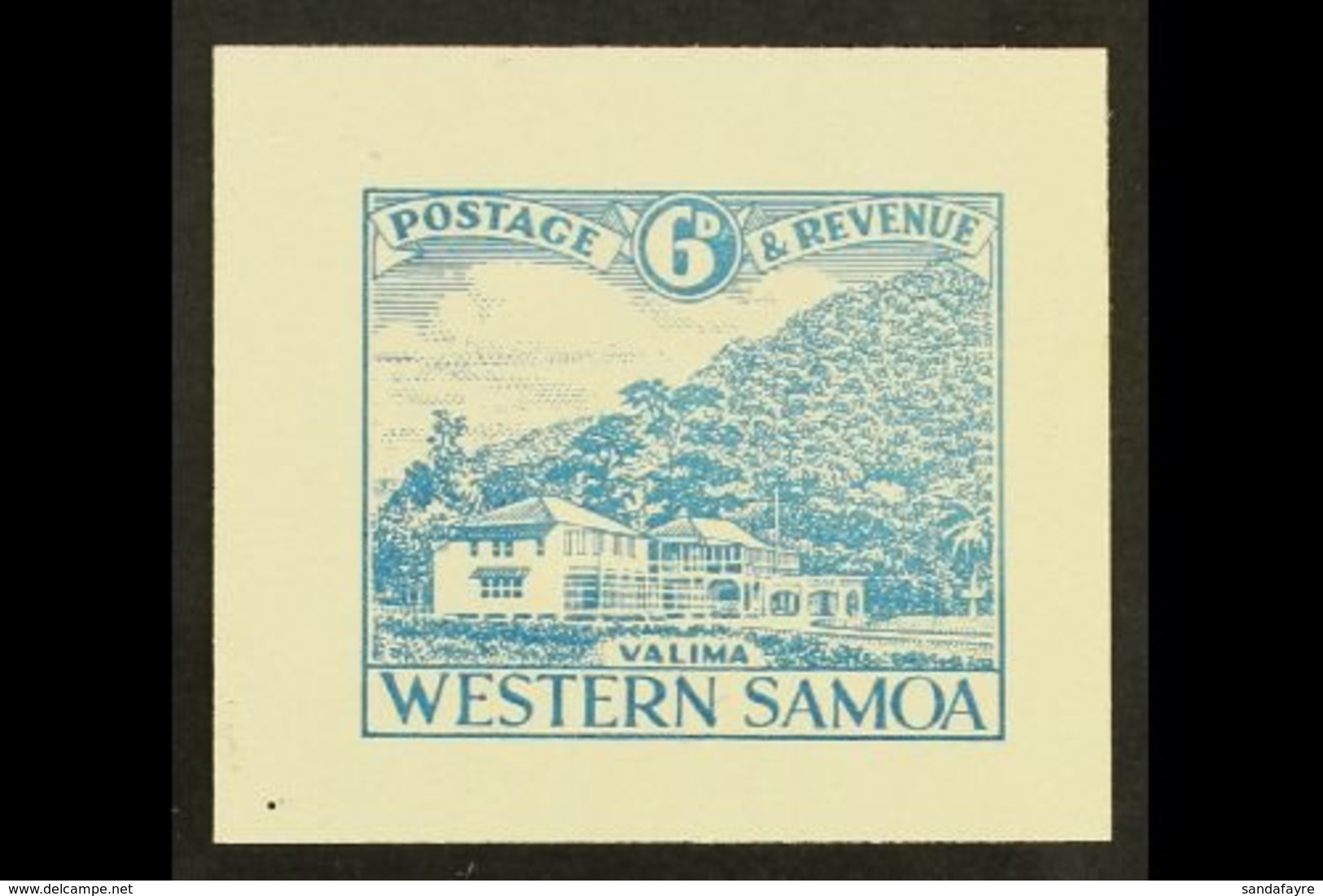 1935 PICTORIAL DEFINITIVE ESSAY  Collins Essay For The 6d Value In Pale Blue On Thick White Paper, The "Vailima" Design  - Samoa (Staat)