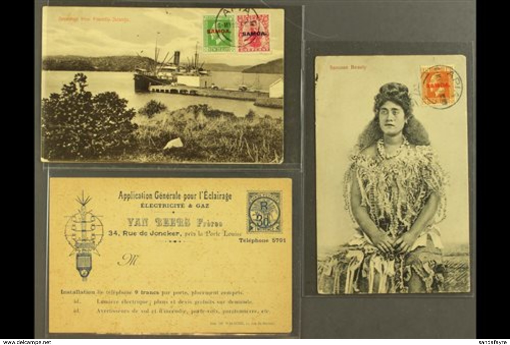 POSTAL HISTORY  1919 Group Of Postcards, We See Two Bearing "Samoa" Overprinted Stamps Tied To Picture Side By Apia Pmks - Samoa