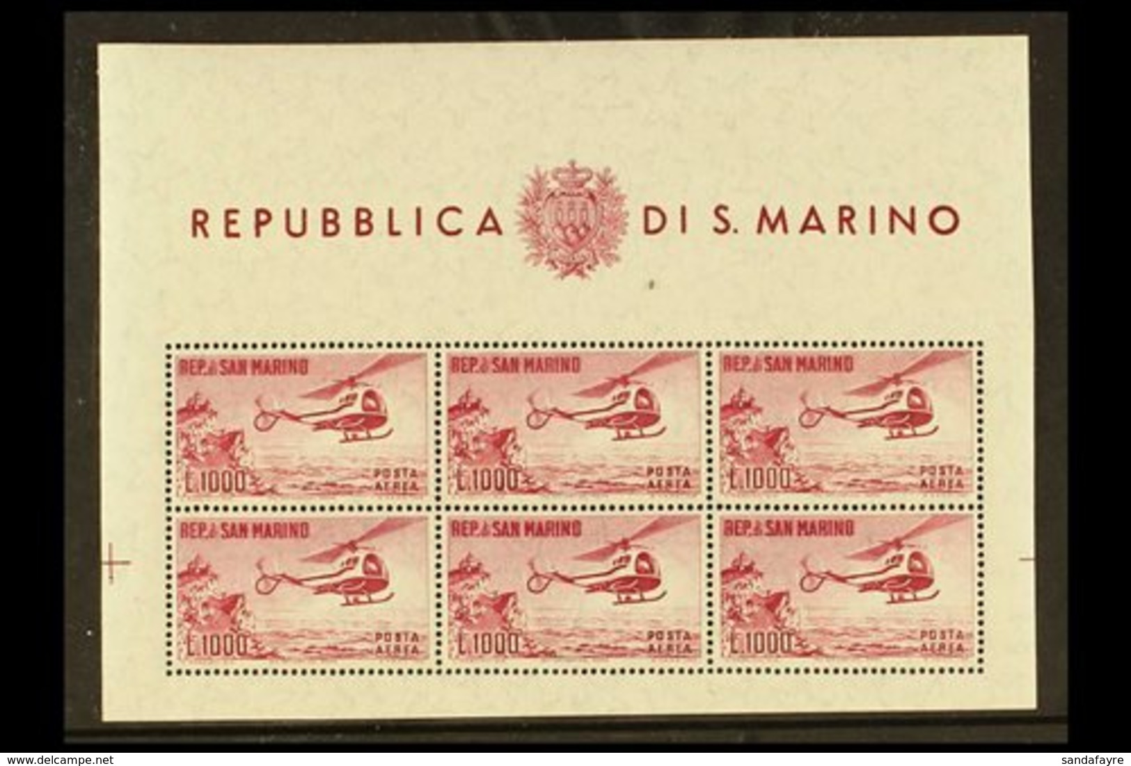 1961  1000L Carmine, Helicopter Miniature Sheet, Mi. 696 Klb, Sassone 22, Superb Never Hinged Mint. For More Images, Ple - Other & Unclassified