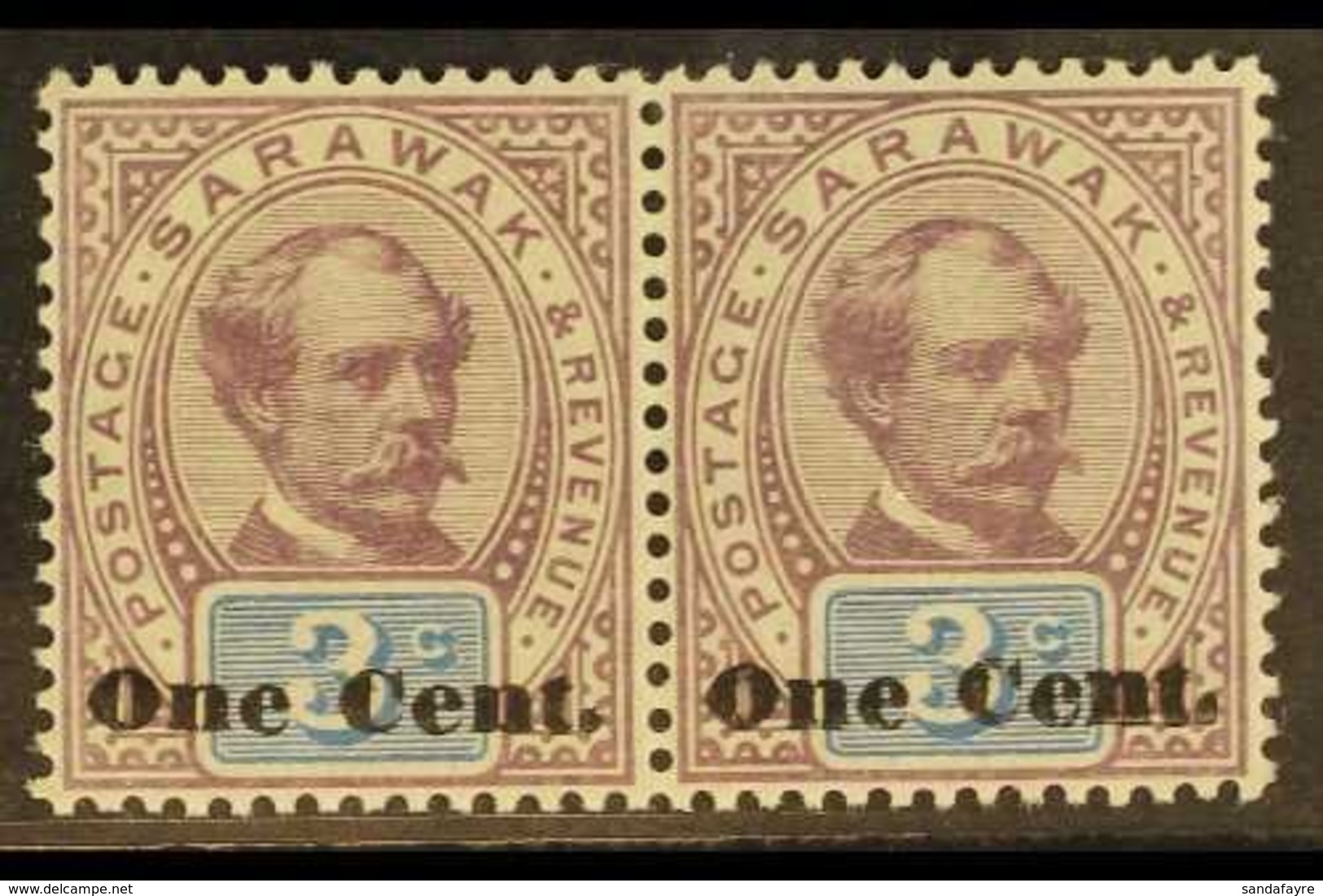 1889  1c On 3c Purple And Blue, SG 22, Superb Mint Pair, Right Hand Stamp Showing Partial Doubling Of Surcharge. For Mor - Sarawak (...-1963)