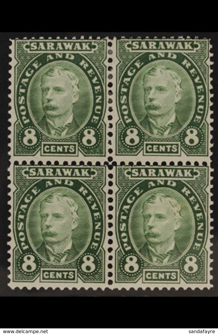 1895  8c Green Sir Charles Brooke, SG 31, Fine Mint (two Stamps Never Hinged) BLOCK Of 4, Very Fresh. (4 Stamps) For Mor - Sarawak (...-1963)