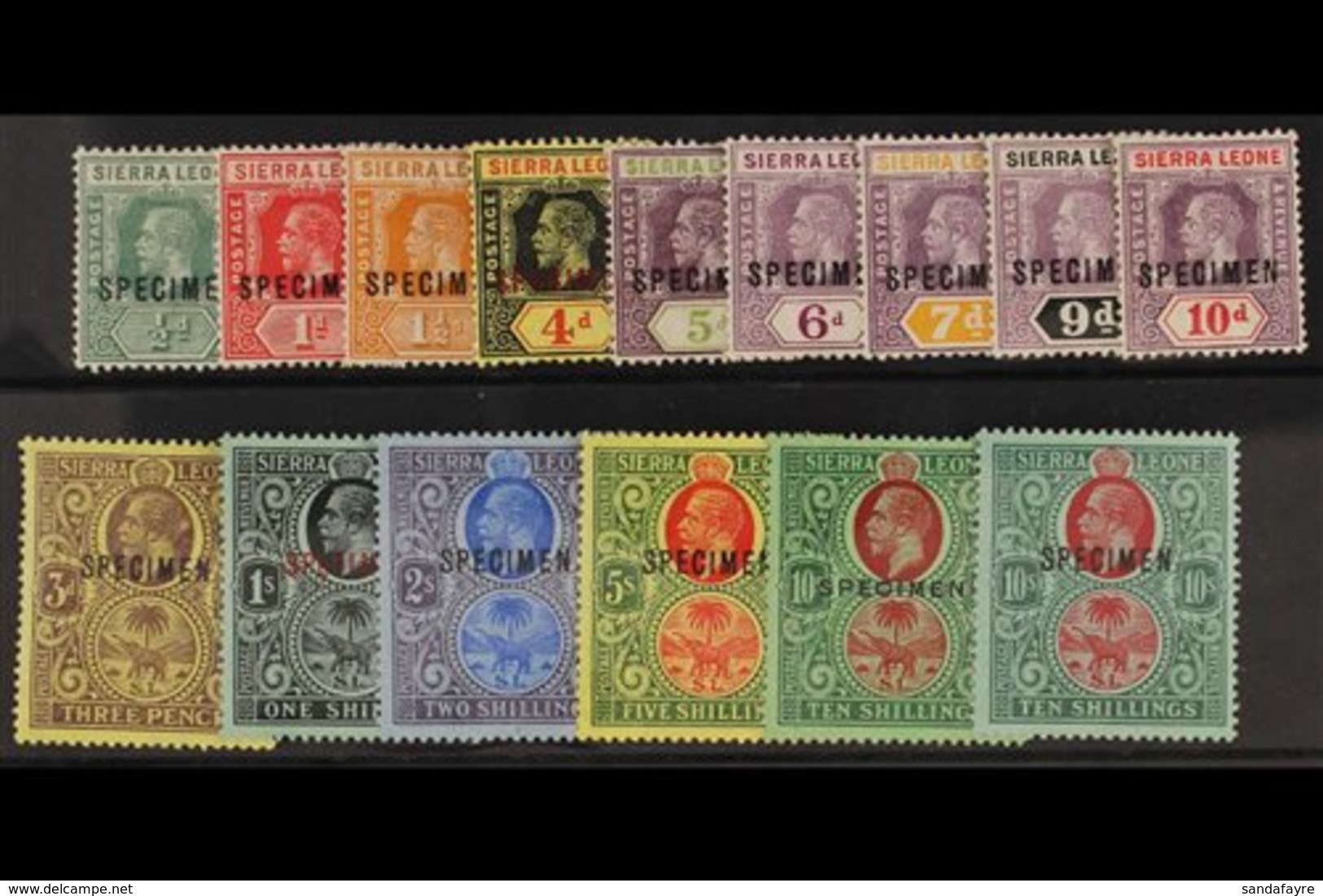 1912 - 21  Geo V  Values To 10s, 2, (blue Green And Yellow Green), Overprinted "Specimen", Very Fine Mint. (15 Stamps) F - Sierra Leona (...-1960)