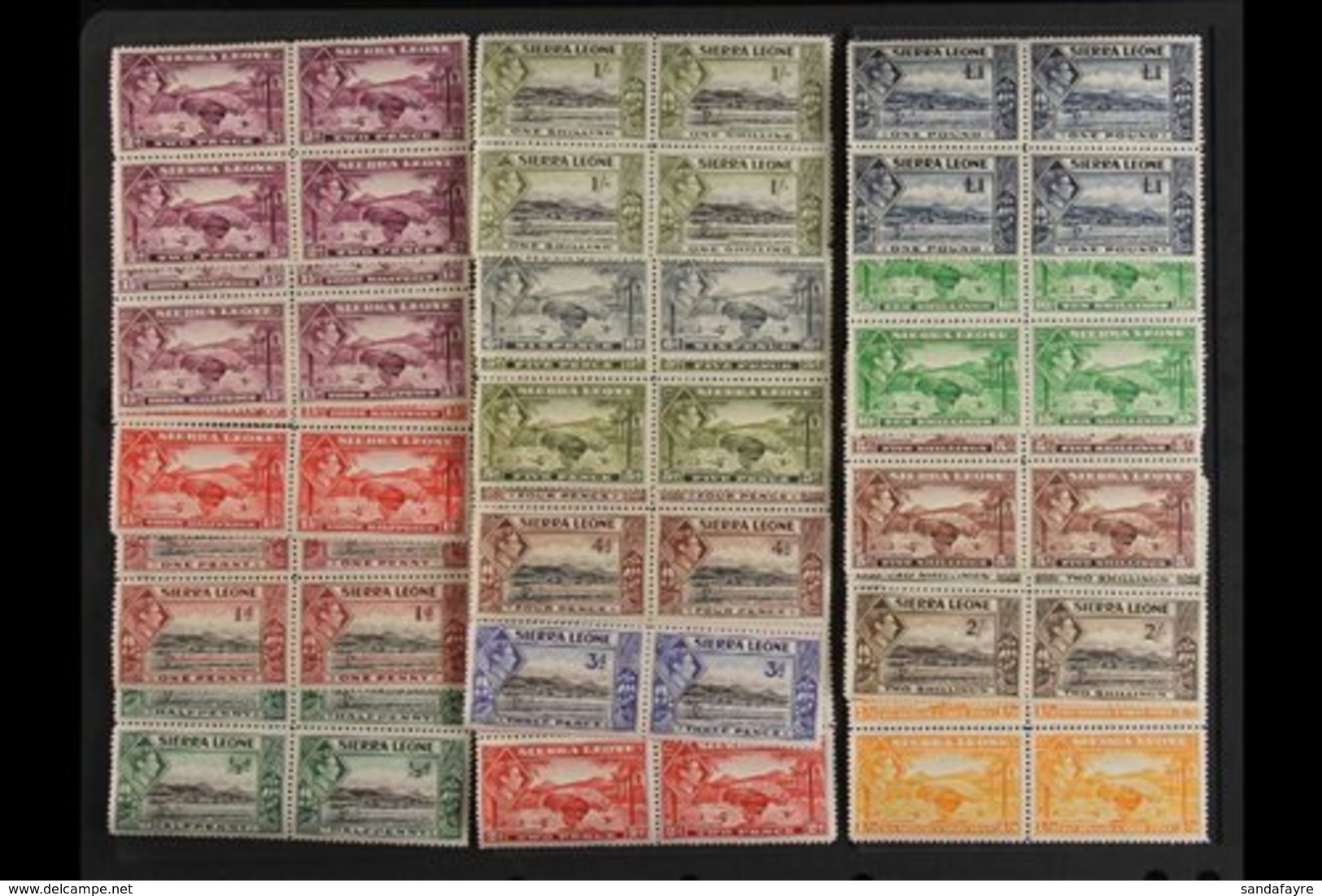 1938-44  Definitives Complete Set, SG 188/200, In Delightful Mint BLOCKS OF FOUR. The 1½d Carmine Block With Two Stamps  - Sierra Leona (...-1960)