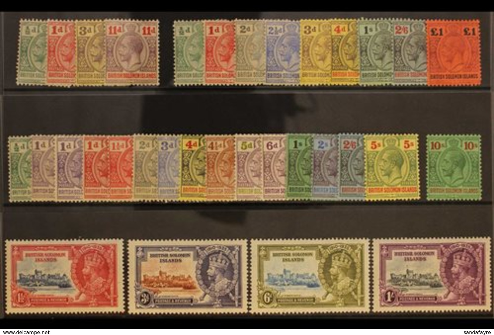 1913-36 MINT KGV COLLECTION  Neatly Presented On A Stock Card & Includes The 1913 "Postage-Postage" Set, 1914-23 "Postag - Islas Salomón (...-1978)