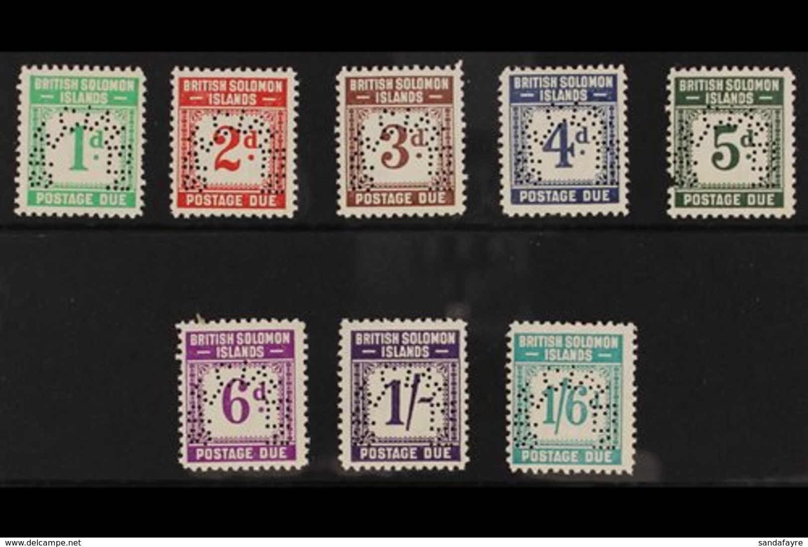 POSTAGE DUES  1940 Set Complete, Perforated "Specimen", SG D1s/8s, Very Fine Mint. (8 Stamps) For More Images, Please Vi - Salomonen (...-1978)