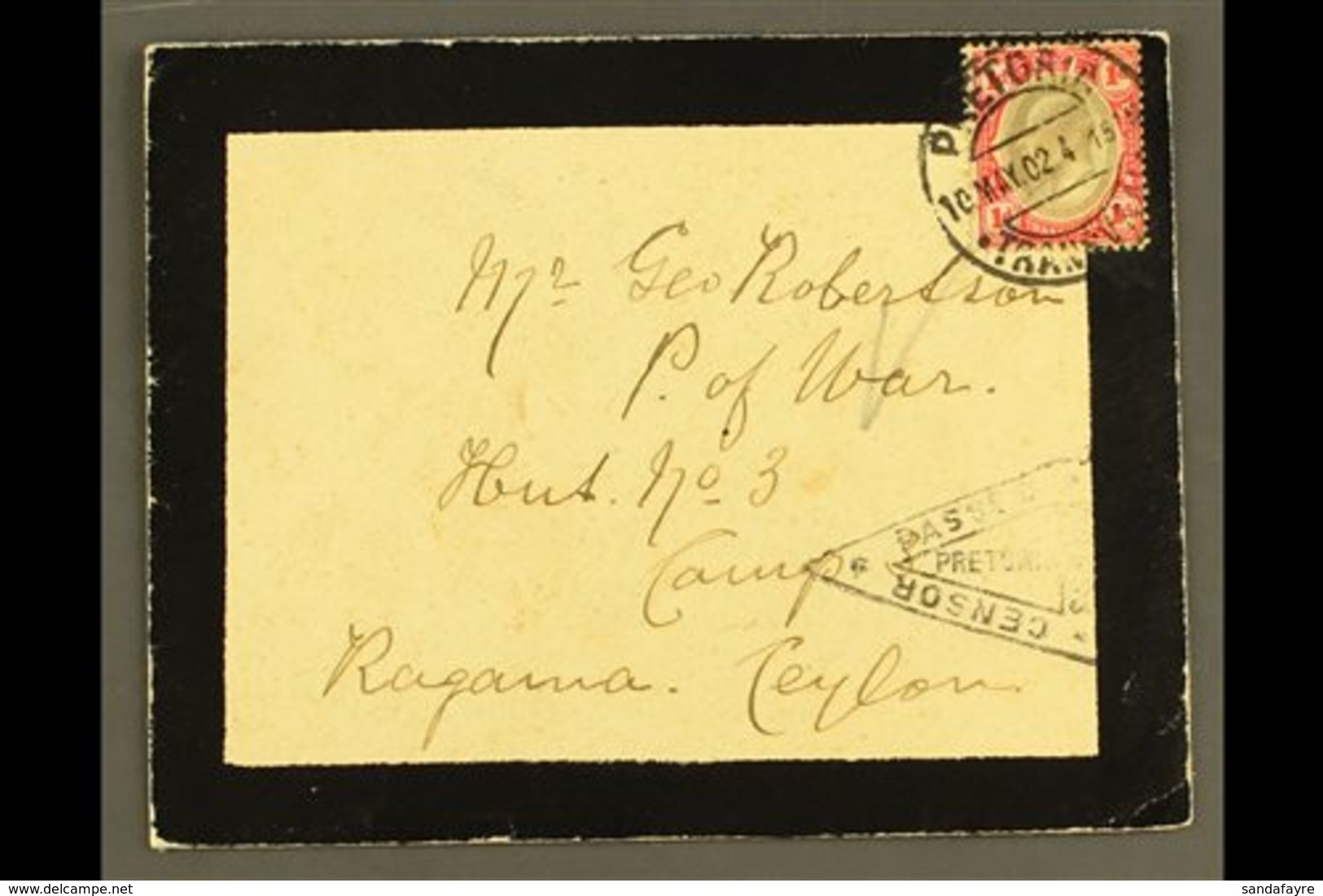BOER WAR  1902 (10 May) Mourning Envelope Addressed To Prisoner Of War At Ragama Camp, Ceylon, Bearing Transvaal 1d KEVI - Zonder Classificatie