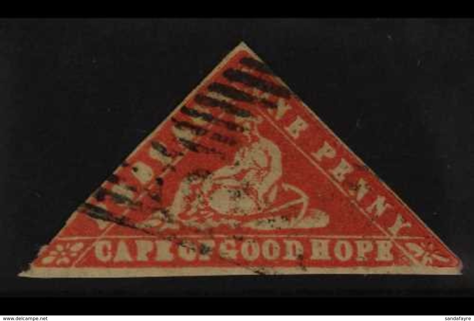 CAPE OF GOOD HOPE  1861 1d Vermilion "Wood-block" Issue, SG 13, Fine Used, Two Margins, Just Touched At Lower Left, Good - Sin Clasificación