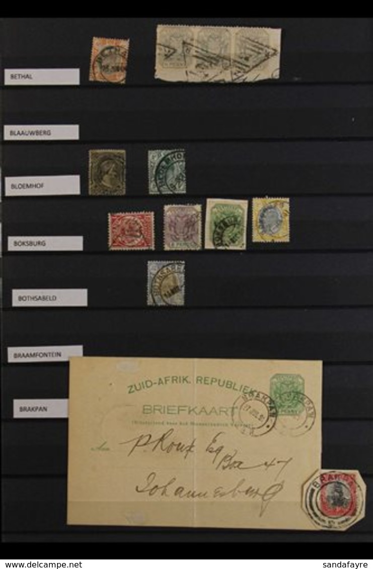 TRANSVAAL  POSTMARKS COLLECTION, Mostly On Single Stamps With Some On Piece, Or Complete Strikes On Piece (no Stamp), Go - Non Classés