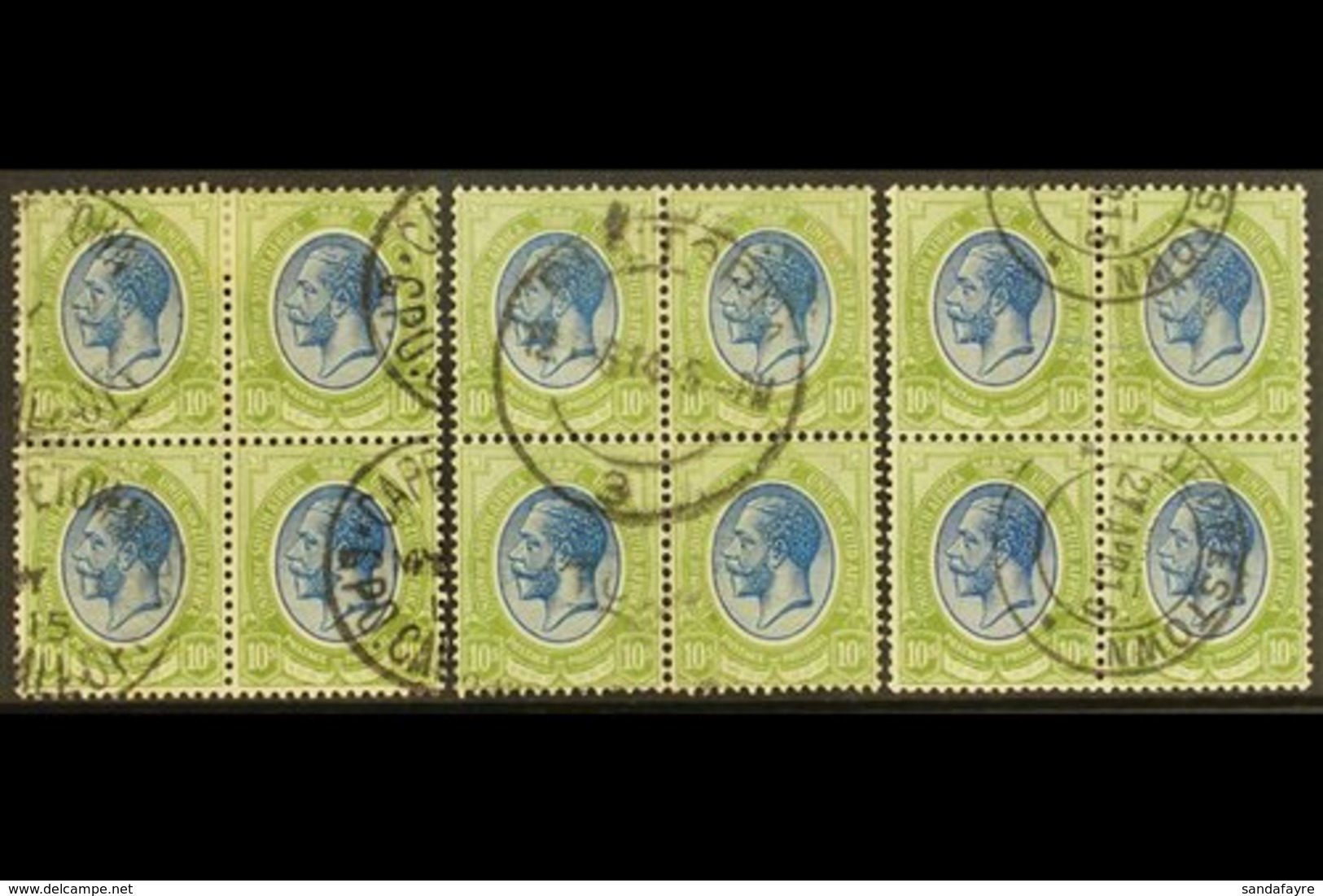 1913-24  10s Deep Blue & Olive-green, SG 16, Three, FINE USED BLOCKS OF FOUR. (3 Blocks). For More Images, Please Visit  - Non Classés