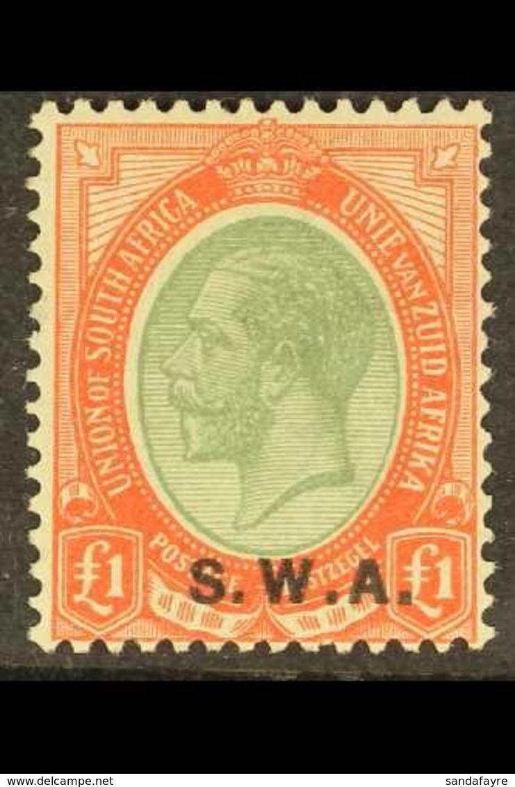 1927-30  £1 Pale Olive Green & Red "SWA" Opt'd, SG 57, Fine, Very Lightly Hinged Mint For More Images, Please Visit Http - África Del Sudoeste (1923-1990)