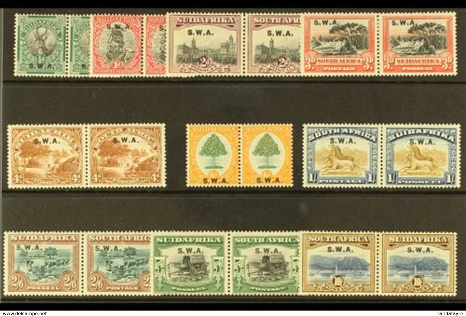 1927-30  Pictorial Pairs Set, SWA Opt'd, SG 58/67, Very Fine Mint (10 Pairs) For More Images, Please Visit Http://www.sa - Zuidwest-Afrika (1923-1990)