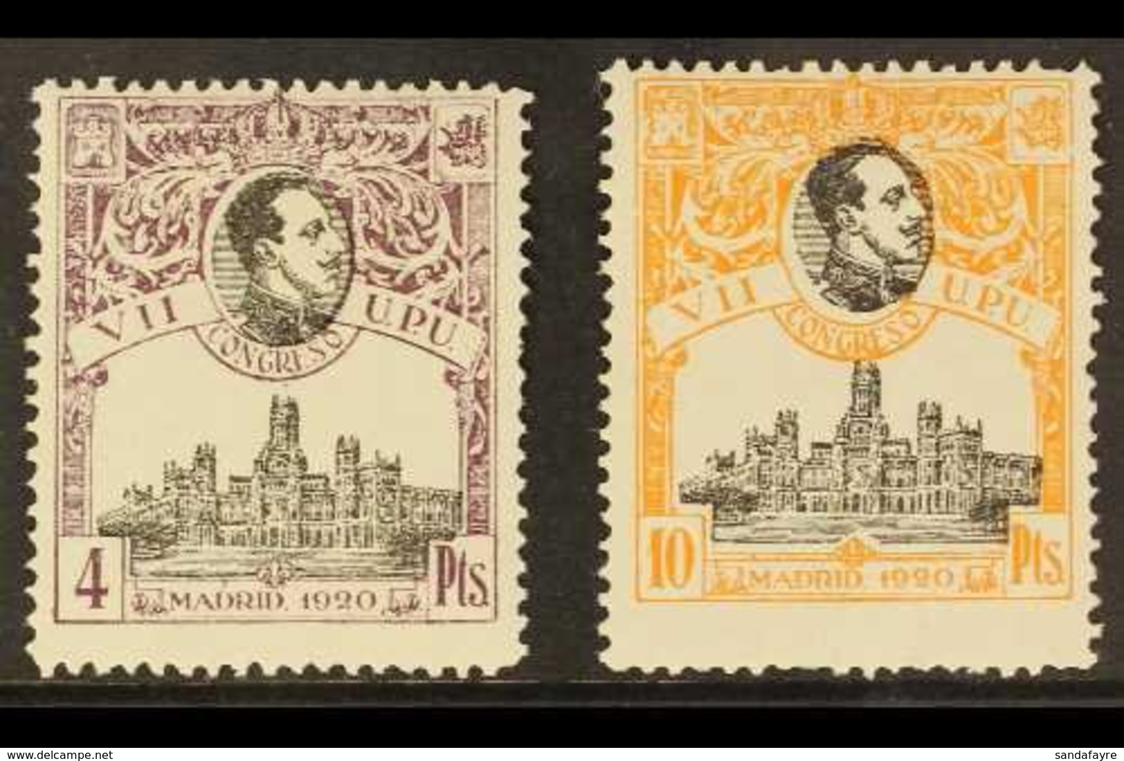 1920  4p Purple-brown & 10p Orange UPU Congress Perf 13½ Top Values Both With "A000,000" (SPECIMEN) Control Figures On B - Altri & Non Classificati