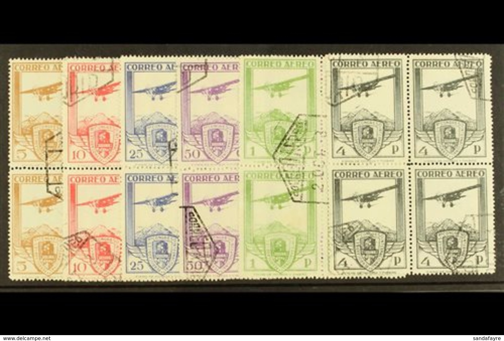 1930 RAILWAY CONGRESS  Airmail Set Complete, SG 547/552, In Superb Used Blocks Of 4. (6 Blks) For More Images, Please Vi - Otros & Sin Clasificación