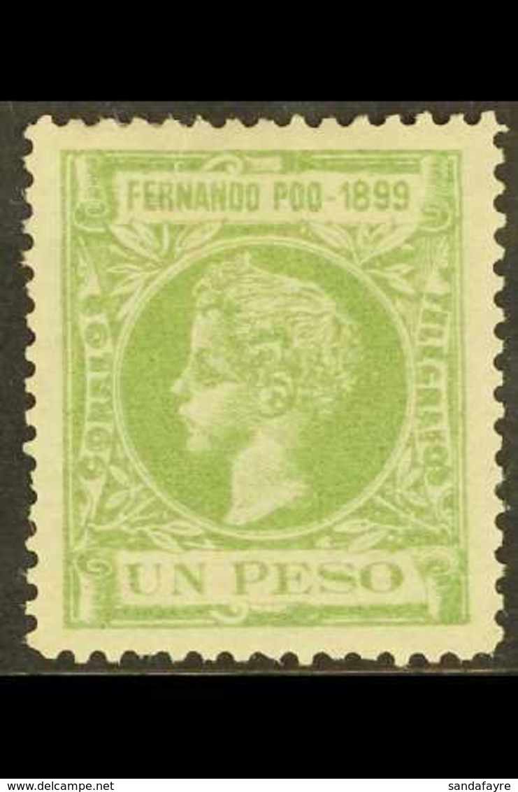 FERNANDO POO  1889 1 Peso Light Green Alfonso XIII, Ed 68, SG 84, Mint With A Couple Of Shortish Perfs & Tiny Hinge Thin - Otros & Sin Clasificación