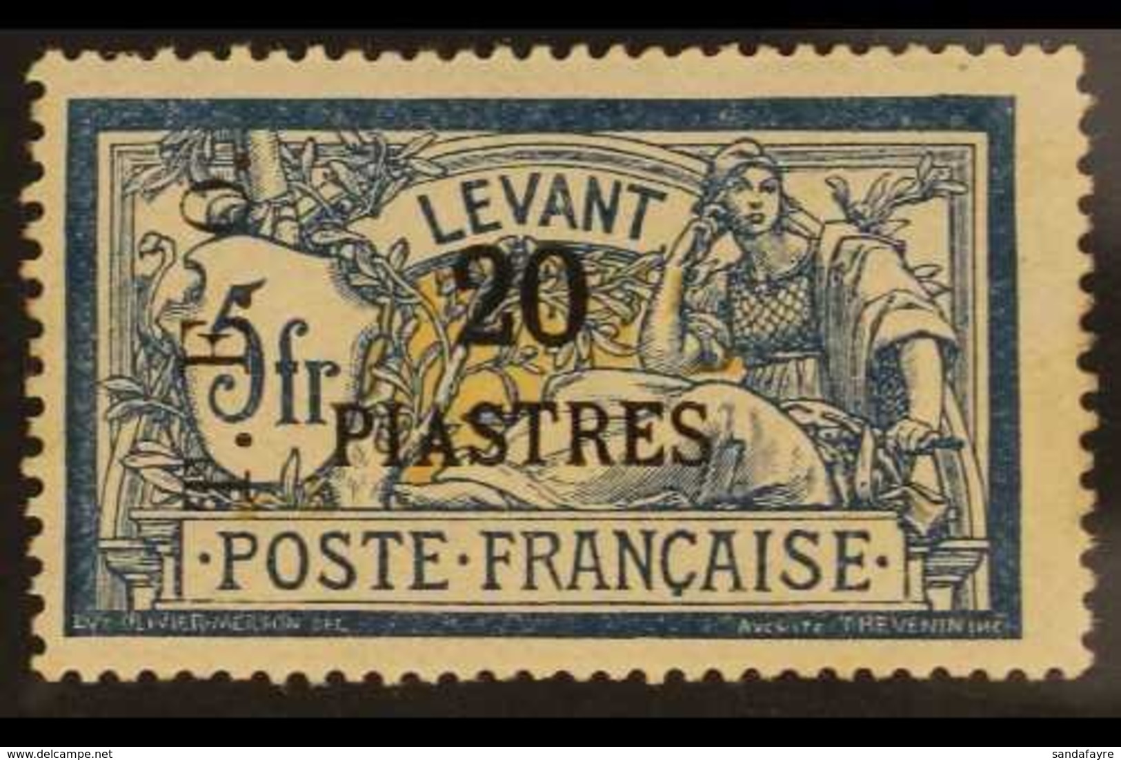 1919  20p On 5fr Deep Blue And Buff, TEO Surcharge, SG 20, Very Fine Mint. Scarce Stamp. For More Images, Please Visit H - Syria