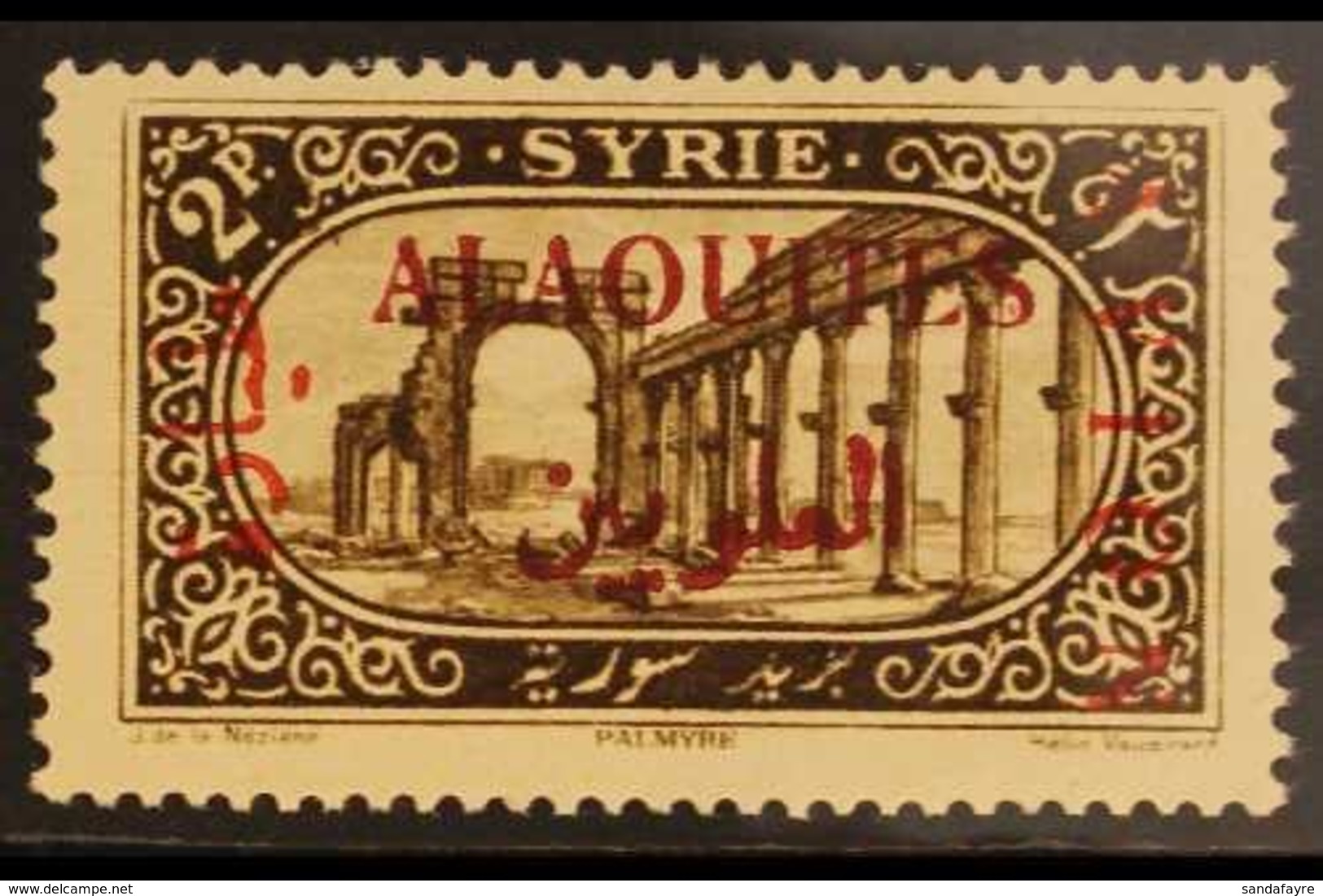 ALAOUITES  1925 2p Sepia Airmail Ovptd In RED, Variety "surcharge Reversed" (Avion At Right), Yv PA5 Var, Vf Never Hinge - Syrië