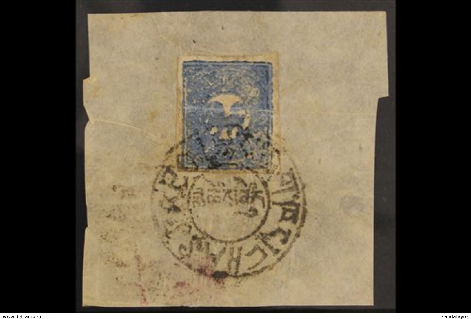 1932  1/3t Grey Blue,  Shiny Enamel Paint, SG 2B, Fine Used On Native Paper Fragment With  LHASSA Cancel. For More Image - Tibet