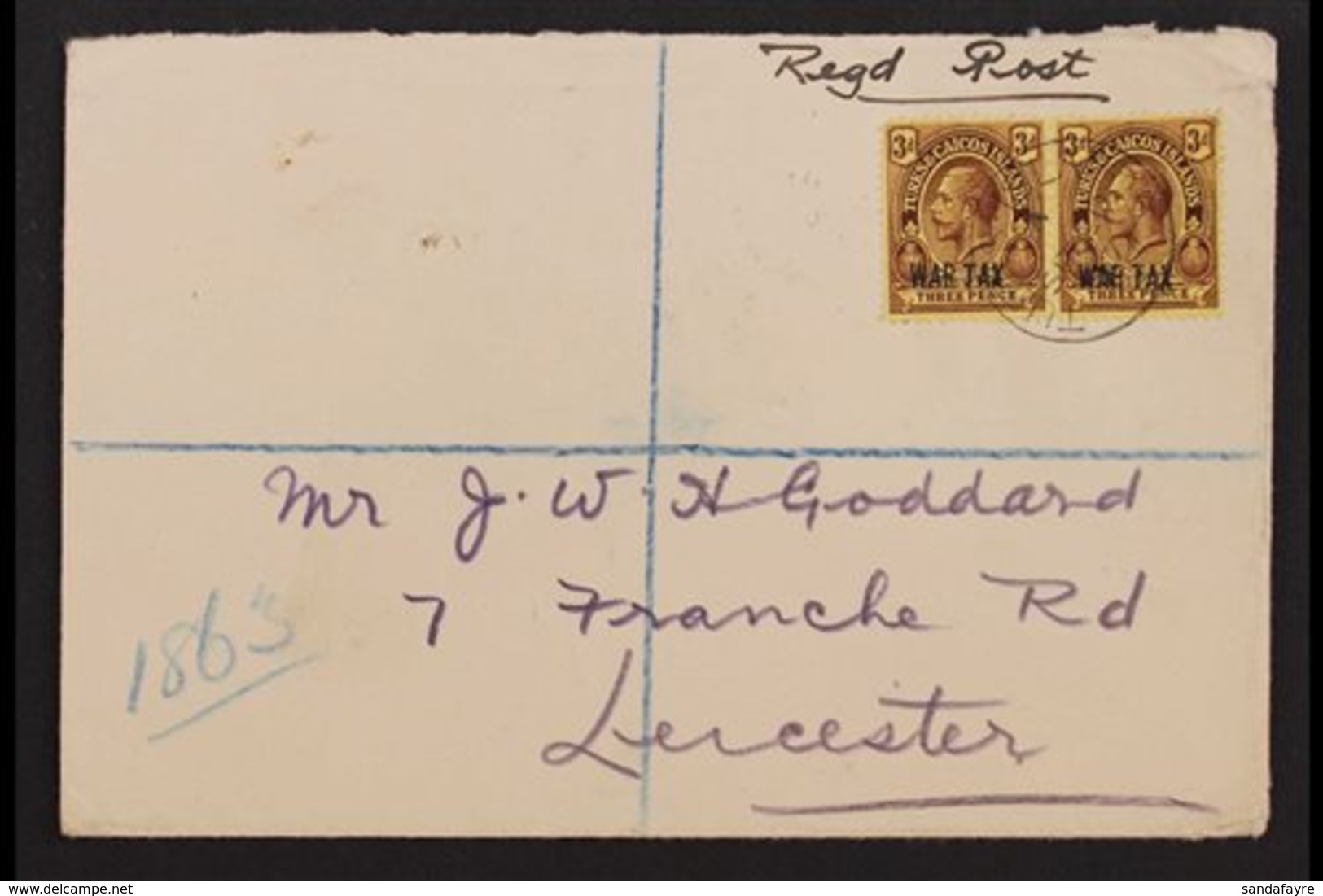 1917  (20 Sept) Pair Of Matching Envs Registered To England Bearing "War Tax" 3d Purple / Yell-buffs Pair (SG 141) And 1 - Turcas Y Caicos