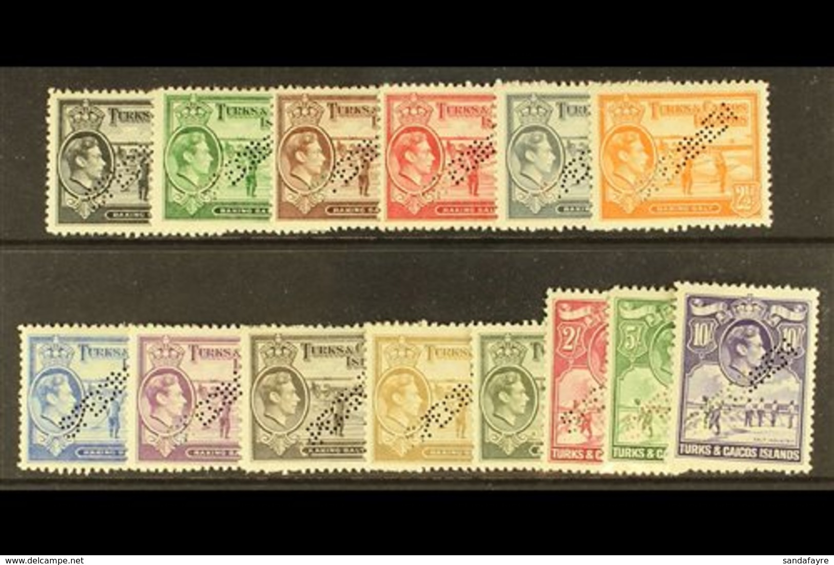1938  Geo VI Complete, Perforated "Specimen", SG 194s/205s, Very Fine Mint, Large Part Og. (14 Stamps) For More Images,  - Turks & Caicos (I. Turques Et Caïques)