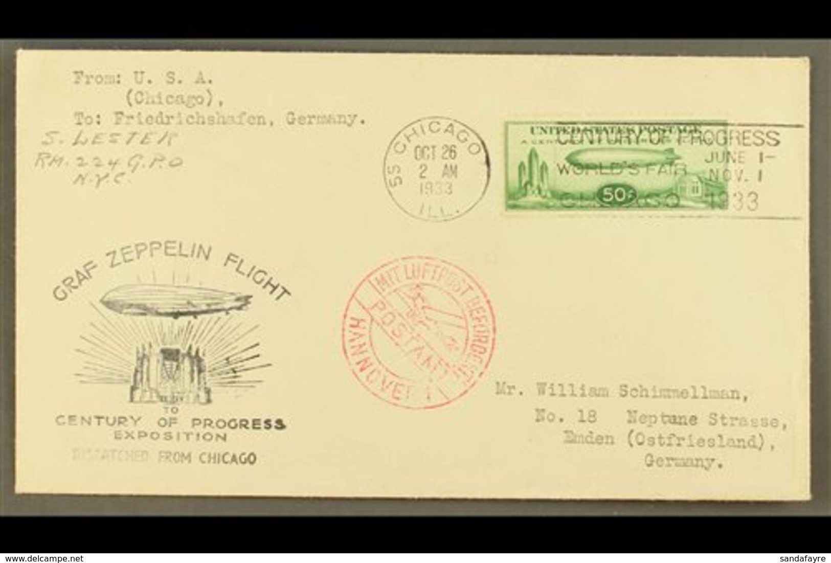 1933  50c Green Century Of Progress Stamp Tied To Century Of Progress Exposition Envelope, Despatched From Chicago To Ge - Otros & Sin Clasificación