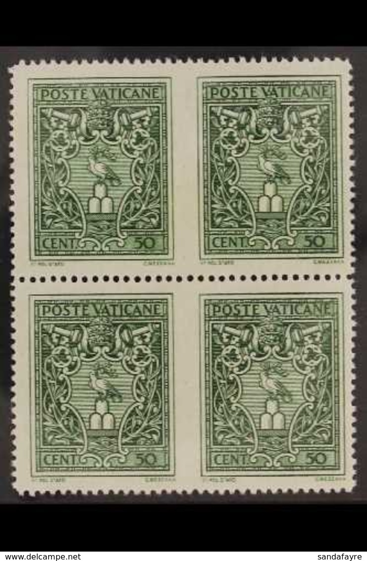 1945 VARIETY  50c Green, Crest, Variety "block Of 4 Imperf Vertically Between", Sass 93g, Very Fine Never Hinged Mint. F - Otros & Sin Clasificación