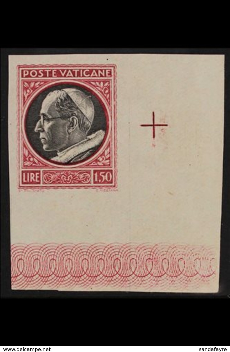 1945 VARIETY  1.50L Red And Black, Pius XII, Variety "imperf", Superb Never Hinged Mint Corner Copy. For More Images, Pl - Autres & Non Classés