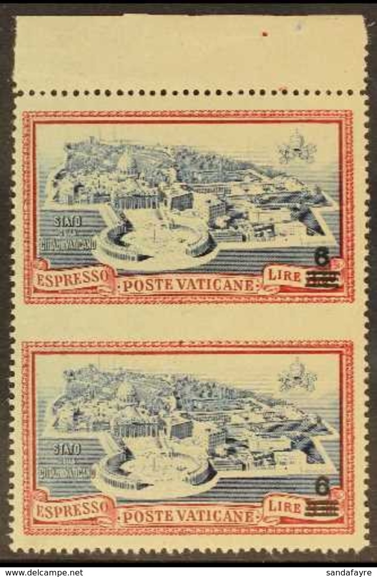 1946  6L On 3L50 Blue & Carmine Express, Vertical Pair IMPERF IN-BETWEEN VARIETY, Sass E7s, Never Hinged Mint, Small Gum - Autres & Non Classés
