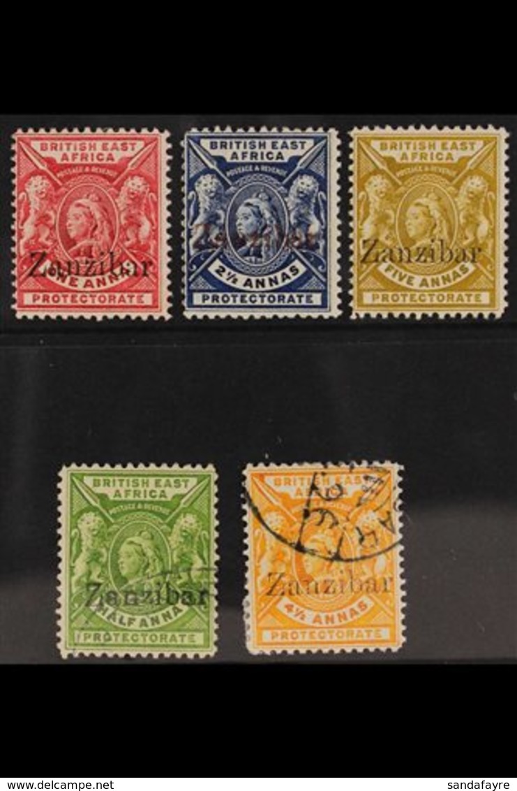 1896  Overprinted On B.E.A. 1a, 2½a And 5a Fine Mint, ½a And 4½a Cds Used, SG 41/45. (5 Stamps) For More Images, Please  - Zanzibar (...-1963)