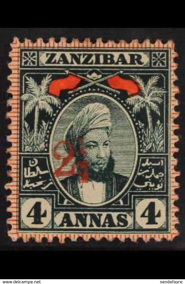 1897  2½ On 4a Myrtle-green, Type 3 Overprint, SG 175, Fine Mint. For More Images, Please Visit Http://www.sandafayre.co - Zanzibar (...-1963)