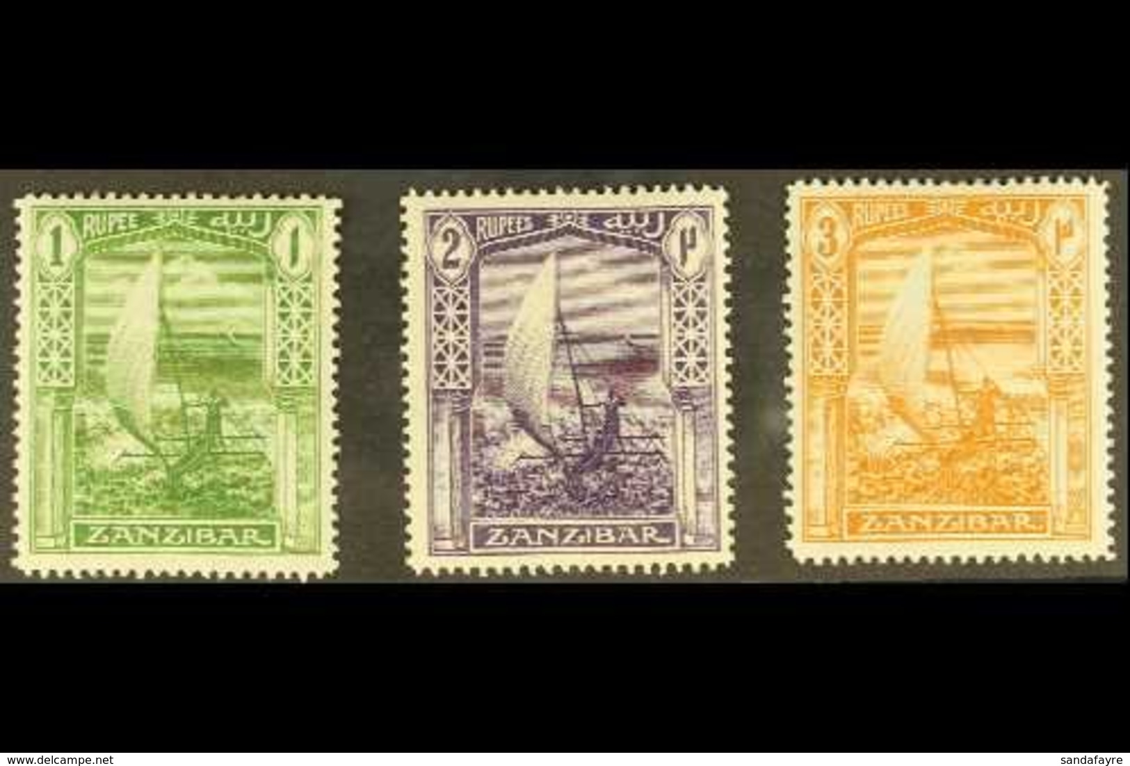 1913  1r, 2r, And 3r "Sailing Canoe", SG 255/257, Very Fine Mint. (3 Stamps) For More Images, Please Visit Http://www.sa - Zanzibar (...-1963)