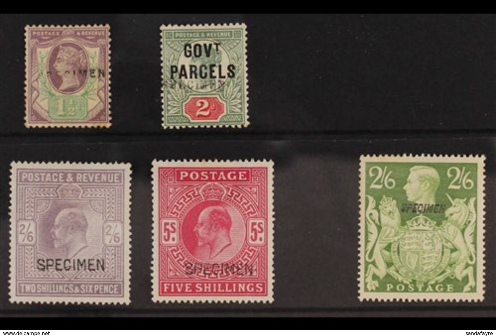 SPECIMENS  QV To Geo VI Selection With 1887 1½d Jubilee, 2d Jubilee "Govt Parcels", Ed VII 2s 6d And 5s And Geo VI 2s 6d - Autres & Non Classés