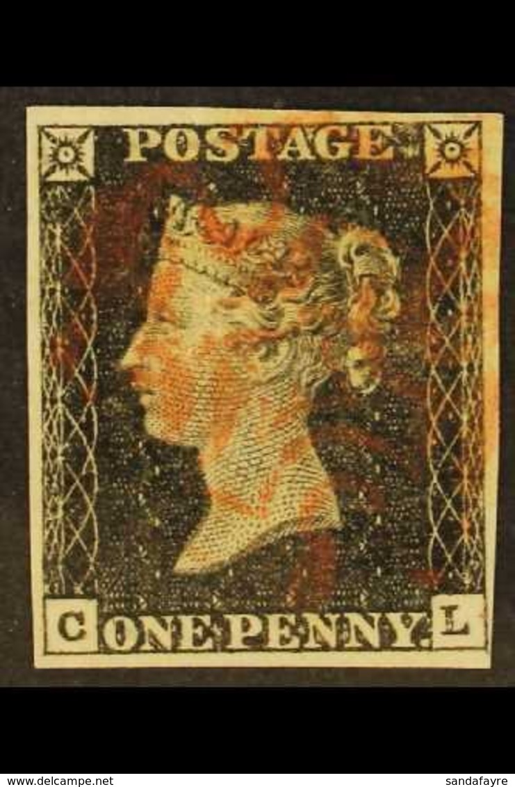 1840  1d Black 'CL' Plate 1a, SG 2, Used With 4 Good Margins & Red MC Cancellation. For More Images, Please Visit Http:/ - Zonder Classificatie