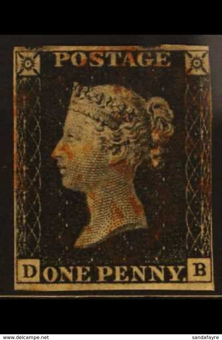 1840  1d Black, Plate 4, SG 2, Check Letters D - B, Used With 2 Margins, Brushing Right Margin & Just Into At Top Very L - Non Classificati