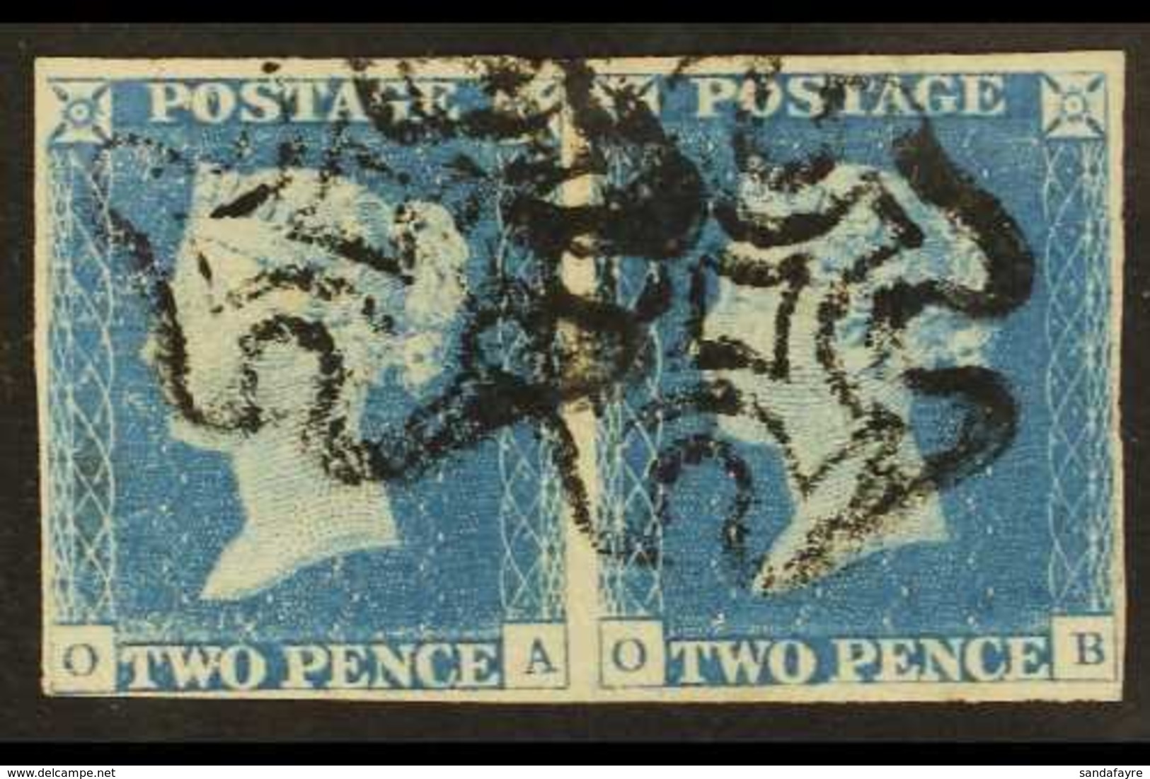 1840  2d Pale Blue 'OA - OB' Plate 1 PAIR, SG 6, Used With 4 Margins. Attractive And Scarce Multiple. For More Images, P - Autres & Non Classés