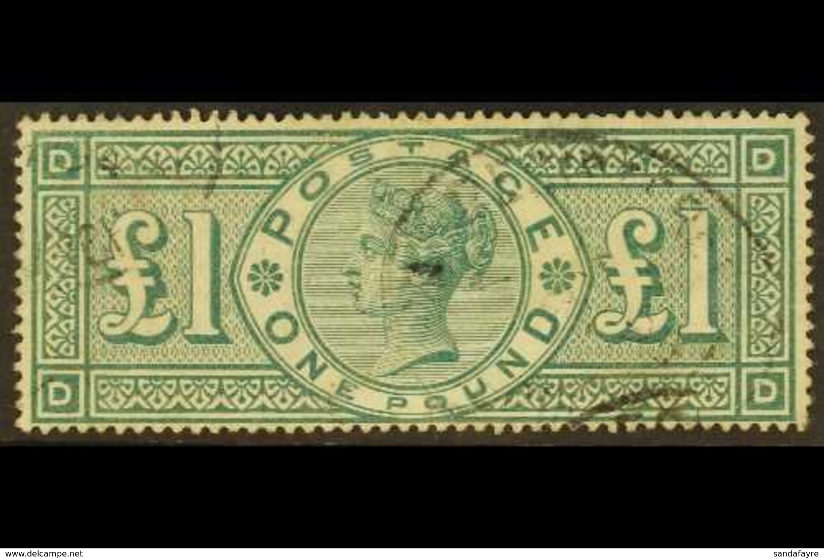 1891  £1 Green, SG 212, Used With Light Registered Oval Cancellations, 1 Short Perf & Pale Red Mark At Upper- Left But V - Sonstige & Ohne Zuordnung