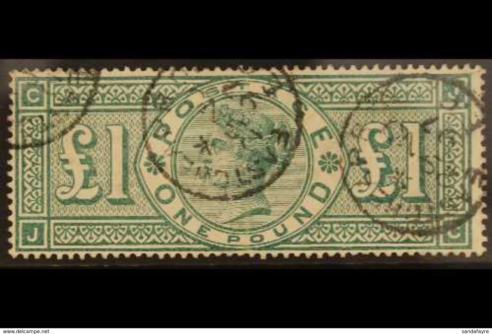 1891  £1 Green, "JC" With Frame Unbroken (plate 3), SG 212, Spec. K17aa, With Neat 1897 East Cheap R.O. Cds's, Good Colo - Otros & Sin Clasificación