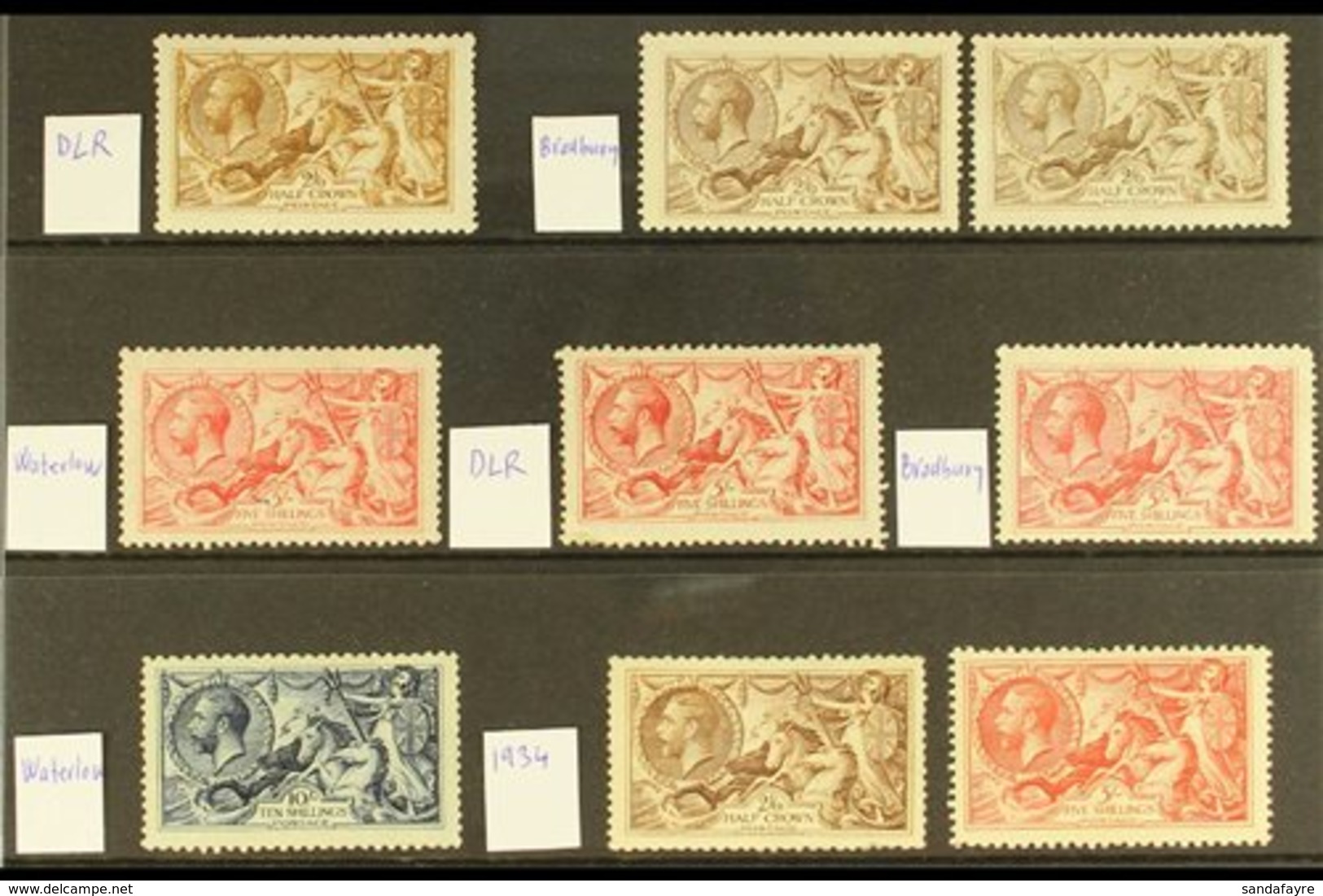 1913-1934 MINT SEAHORSES  All Different Group On A Stock Card, Comprising 1913 Waterlow 5s (tiny Ink Spot) & 10s (repair - Sin Clasificación