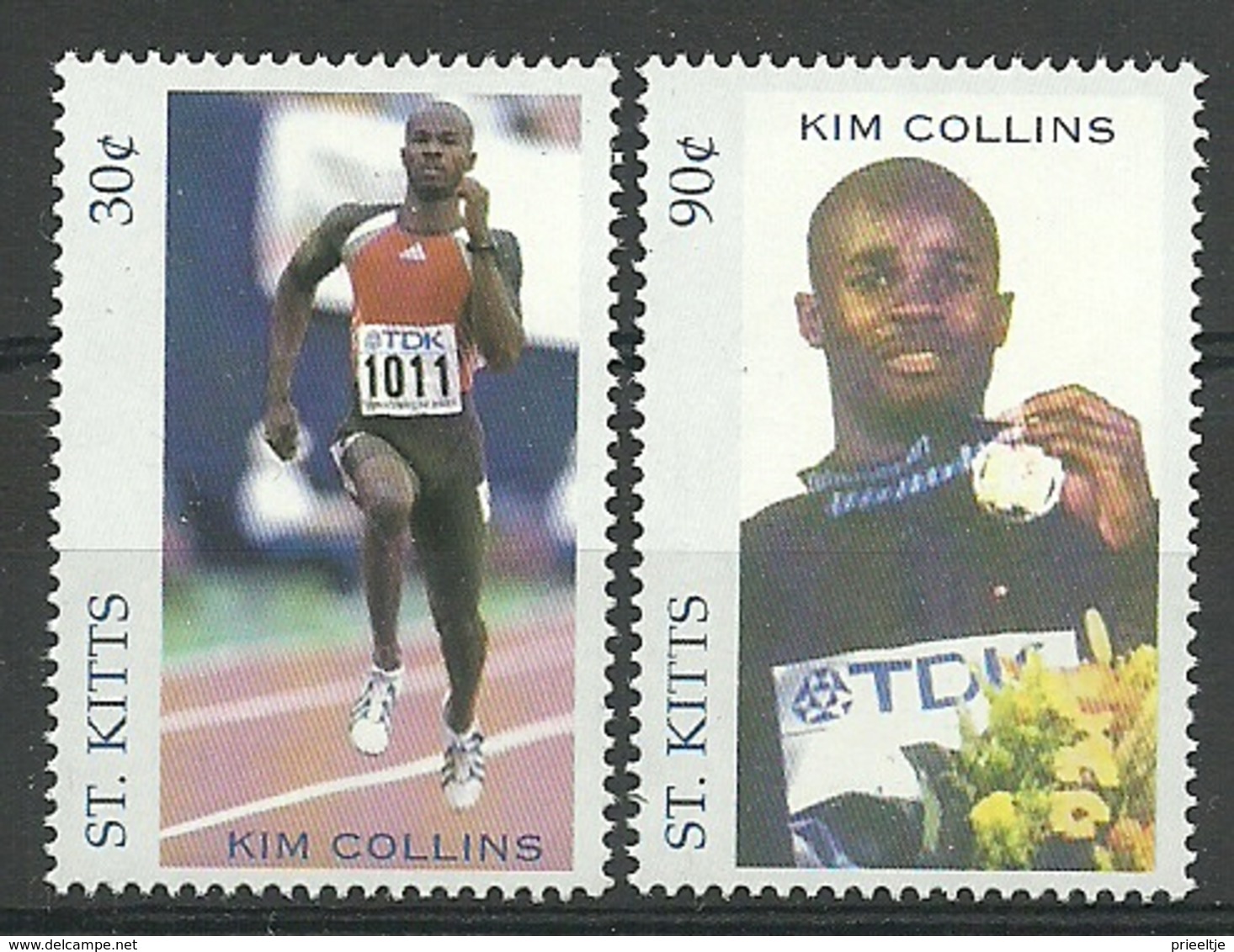 St Kitts 2002 Kim Collins  Y.T. 1063/1064 ** - St.Kitts-et-Nevis ( 1983-...)