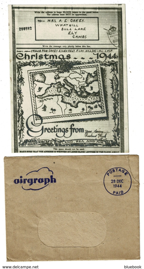 Ref 1304 - 1944 Airgraph "Christmas 1994 Greetings" - Essex Regiment. CMF - Stamped Stationery, Airletters & Aerogrammes