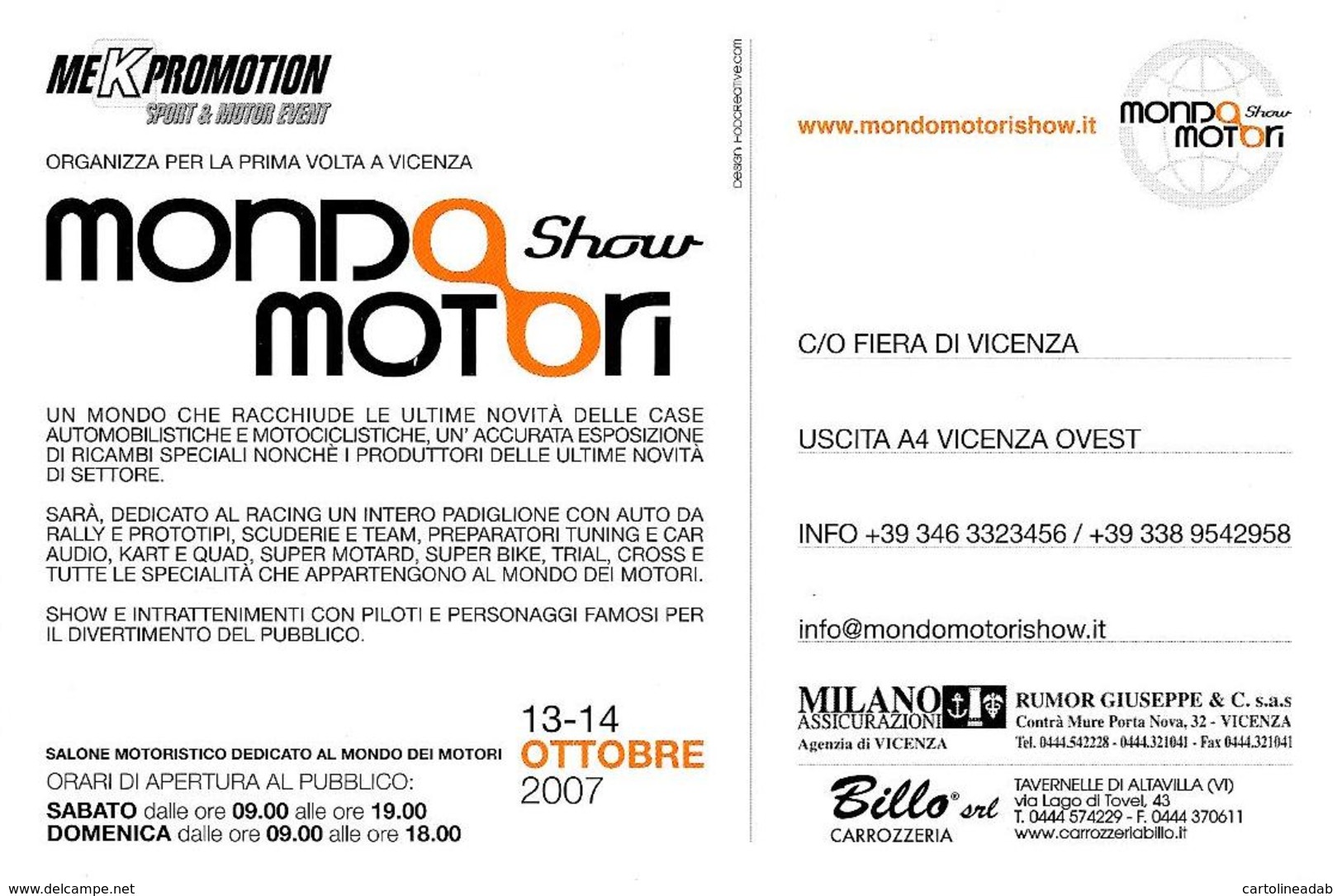 [MD3570] CPM - AUTO - PUBBLICITA' MONDO MOTORI SHOW - FIERA DI VICENZA - PERFETTA - Non Viaggiata - Turismo