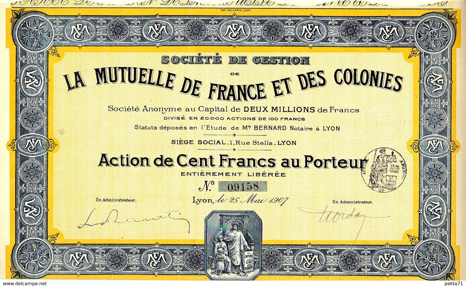 SOCIETE DE GESTION DE LA MUTUELLE DE FRANCE ET DE COLONIES 1907 - Banque & Assurance