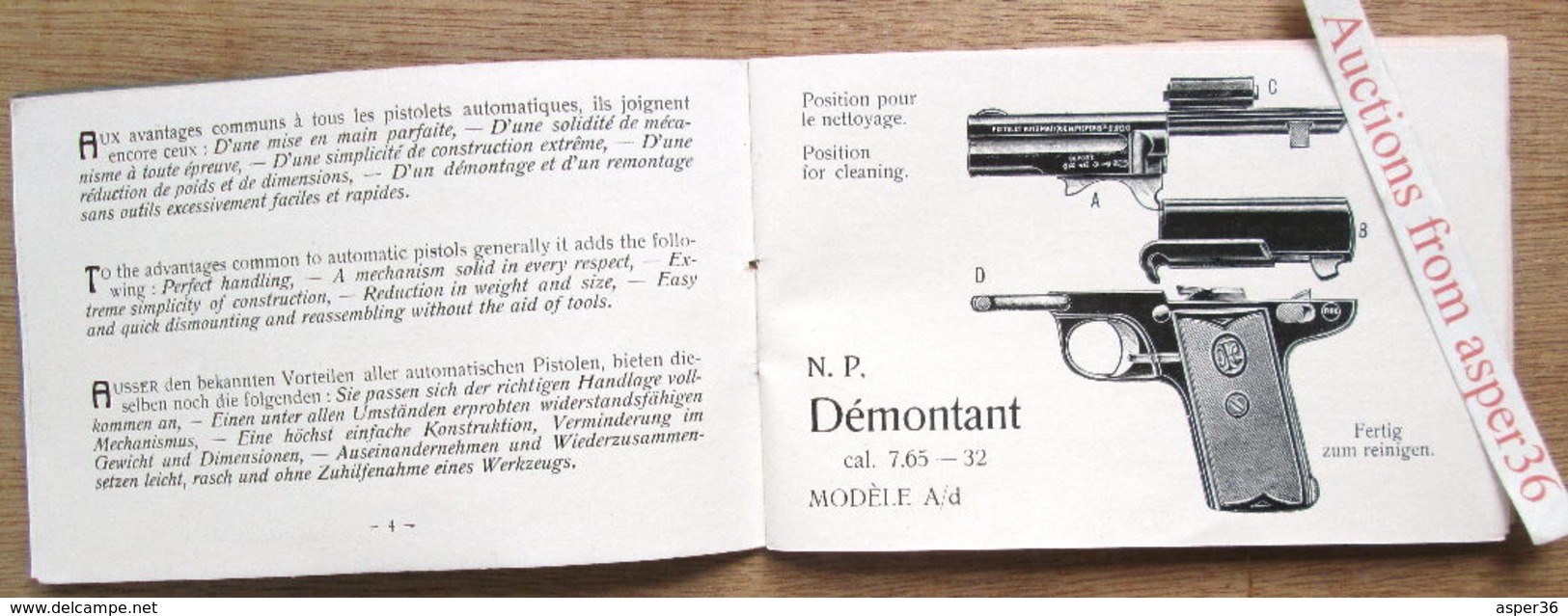 Catalogue "Pistolets Automatiques Démontable Sans Outils Nicolas Pieper, Modèle A/d Et Modèle D., Liège Ca 1909 - Collections