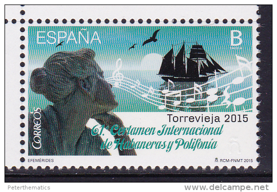 SPAIN, 2015, MNH, SHIPS, MUSICAL  NOTES, 1v - Ships