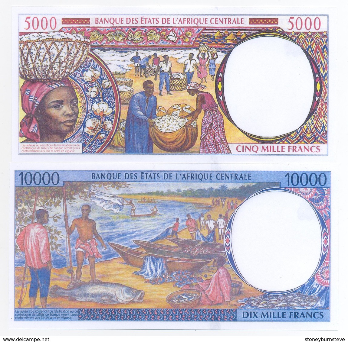 Central African Republic 5 Note Set 1993 COPY - Central African Republic