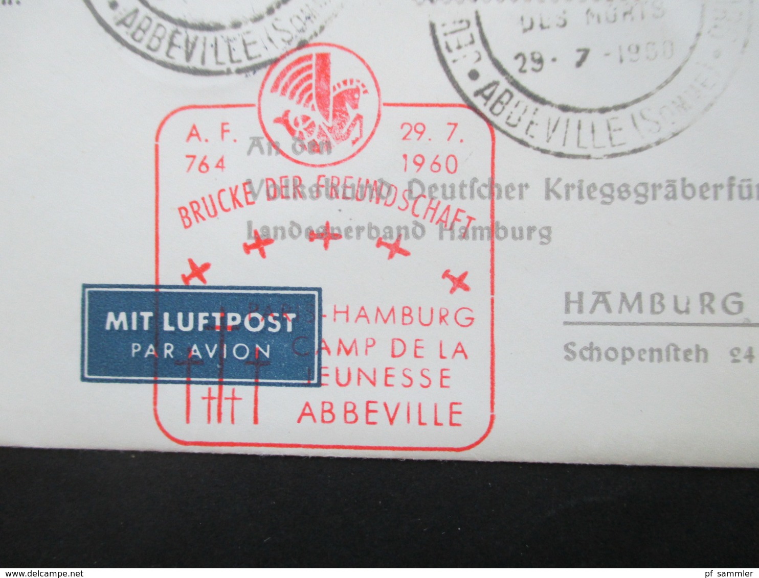 Frankreich 1960 Sonderbeleg Brücke Der Freundschaft Paris - HH Camp De La Jeunesse Abbeville. Sonderstempel - Lettres & Documents